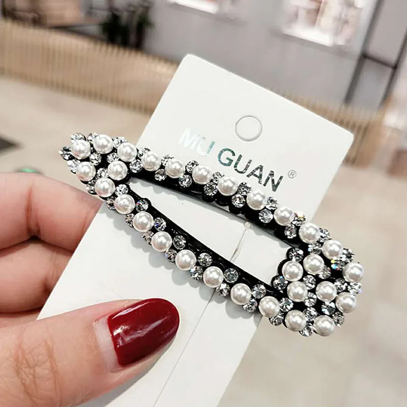 Fashion pearl rhinestone bling bling hair pins women square triangle women luxury hair clips