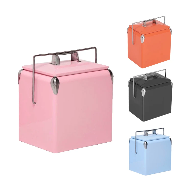 Wholesale 13L 15L Pink Ice Chest Old-School Vintage Metal Cooler Vintage Bottle Beer Cooler Box