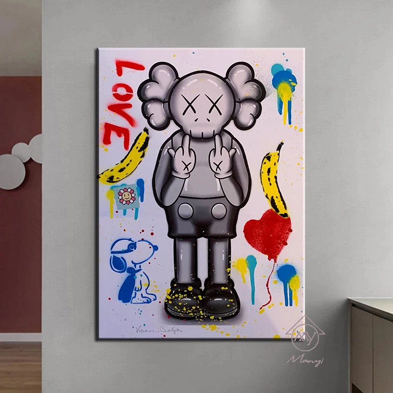 Graffiti Bear Abd Cartoon Dog Posters and Wall Art Pictures Print on Canvas for Home Bedroom Room Decor As Gift for Kids