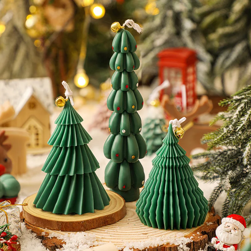 New Year Christmas Present Gift Home Decor 3D Creative Handmade Christmas Tree Soy Wax Aromatherapy Scented Candles