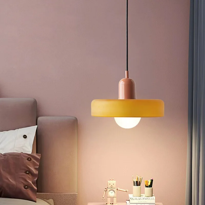Minimalist Contemporary Wabi-sabi Glass Chandelier Retro Green Orange Round LED Pendant Light Interior Decoration Hanging Lamp