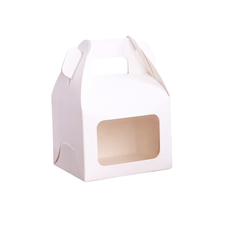 Supplier White Cardboard Window Cake Design Bakery Box Biscuits And Cakes Packaging Boxes With Handle