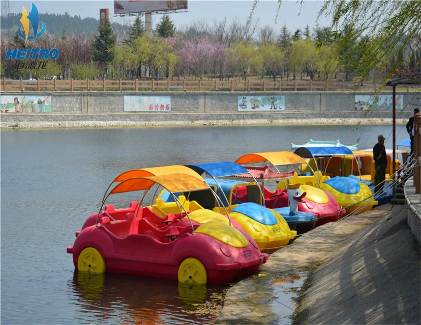 China manufacturer water pedal boat floating big car boat by pedal or electric motor for 5persons with wheels