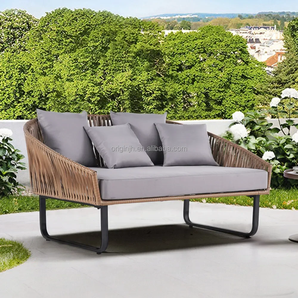 Outdoor daybed with cushion pillow aluminum frame round rattan garden lounge