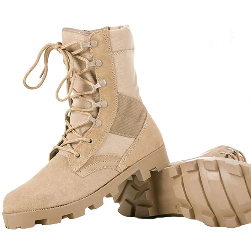 Hiking Training Rubber Hunting Work Boots High-Top Wear-Resistant Cowhide Outdoor Desert Shoes