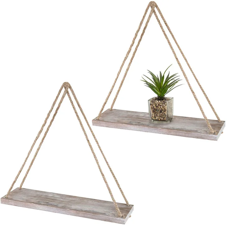 Home Balcony Hanging Jute Rope Floating Shelves Wall Mounted Decorative Storage Organizer Display Shelf