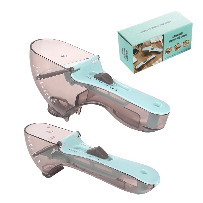 1-2-3-4OZ and 0.25-0.5-0.75-1OZ sky blue adjustable Measuring Cup and Spoon Set plastic scoop to measure protein powder sugar