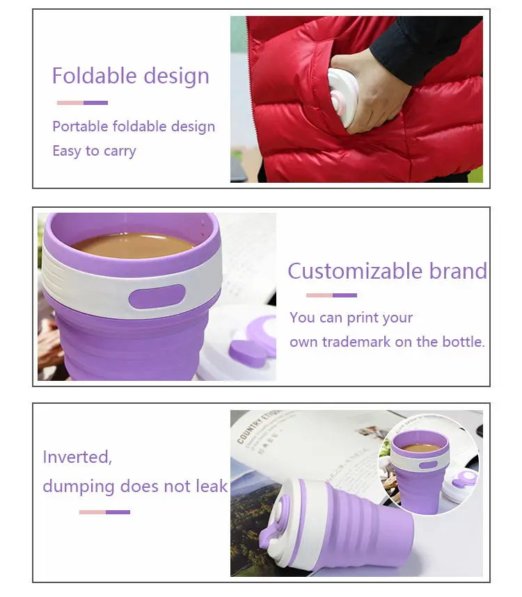 High Quality Foldable Silicone Coffee Tea Cup Modern Portable Silicone Collapsible Coffee Cup With Lid