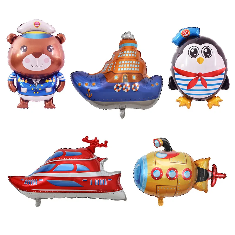 New Nautical Series Ocean Speed Boat Ship Submarine Shape Balloon Birthday Party Decoration Aluminum Film Balloon