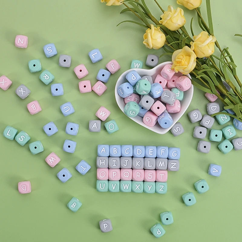 2024 Hot Selling Cute Baby Alphabet Beads Food Grade Bpa Free 12mm Baby Teething Beads Chewable Letter Beads For Pacifier Chain