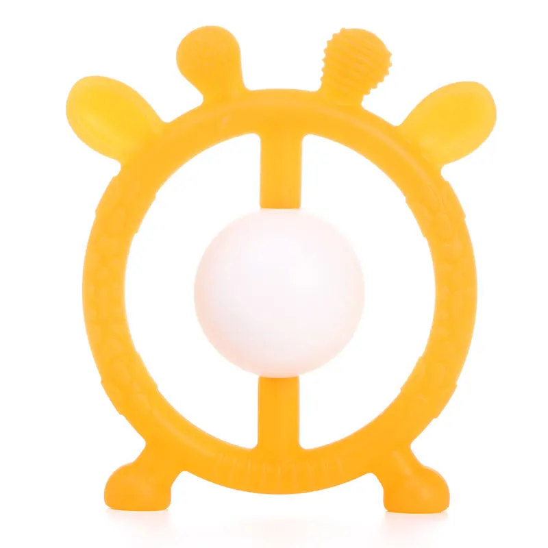 
2018 Wholesale Best Christmas Gift Free Sample BPA Free Baby Navo Silver Silicone Ball Rattle Teether 