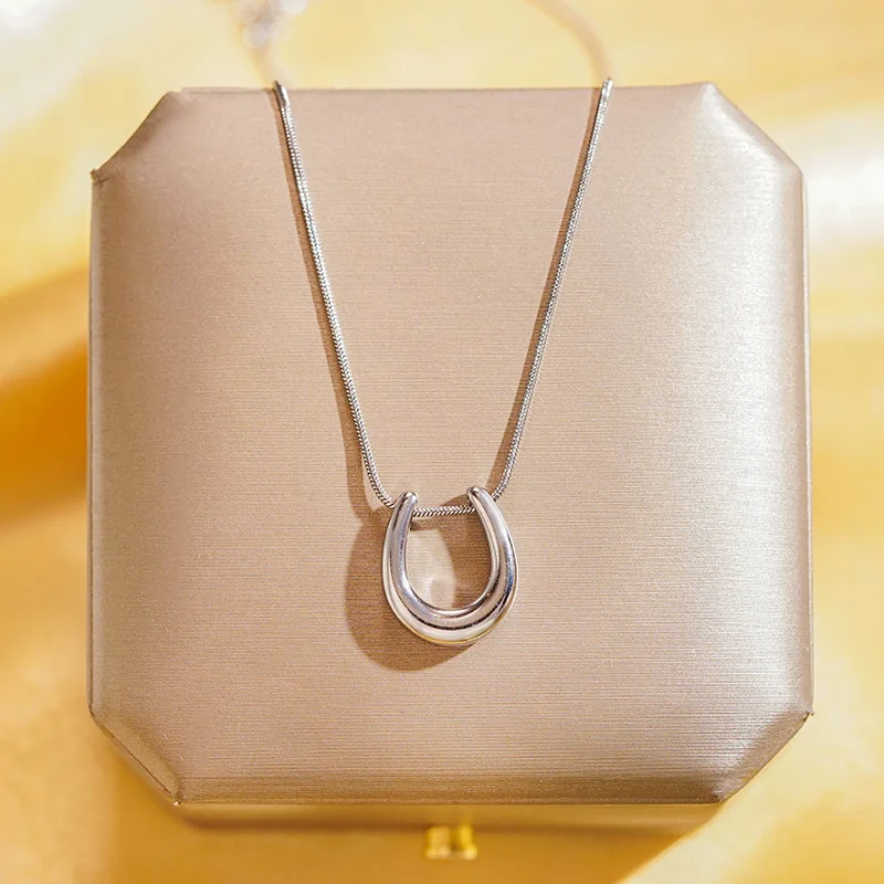 Wholesale Collier Stainless Steel Gold Plated Snake Chain Chunky U Shaped horseshoe Necklace Pendant Jewelry Necklaces