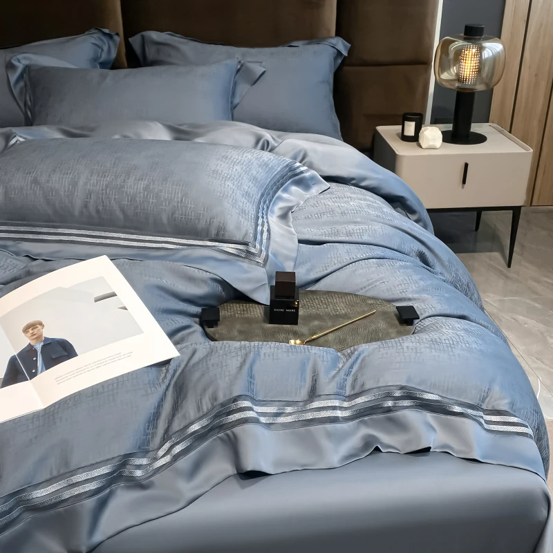 100% tencel lyocell blue bedding sets super soft comfortable duvet cover flat sheet and pillowcases