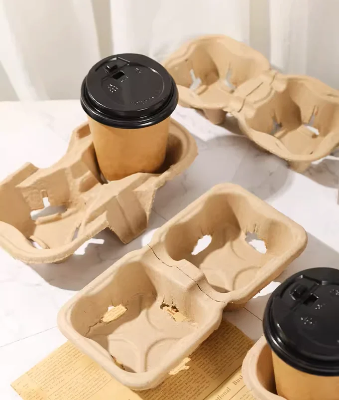 Disposable Customized Kraft Take Away Drink Eco Paper Coffee Cardboard Cup Holder Carrier Packing 2 Caves