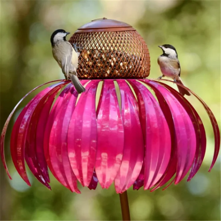 
Amazon hot selling bird feeder new fashion Garden flower metal bird feeder Sensation Pink Coneflower Outdoor Bird Feeder 