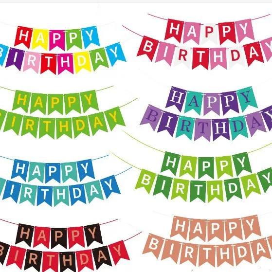 Happy Birthday Flat Flag Paper Banners Colorful Party Decorations Anniversary Birthday Banner Party Supplies Banners