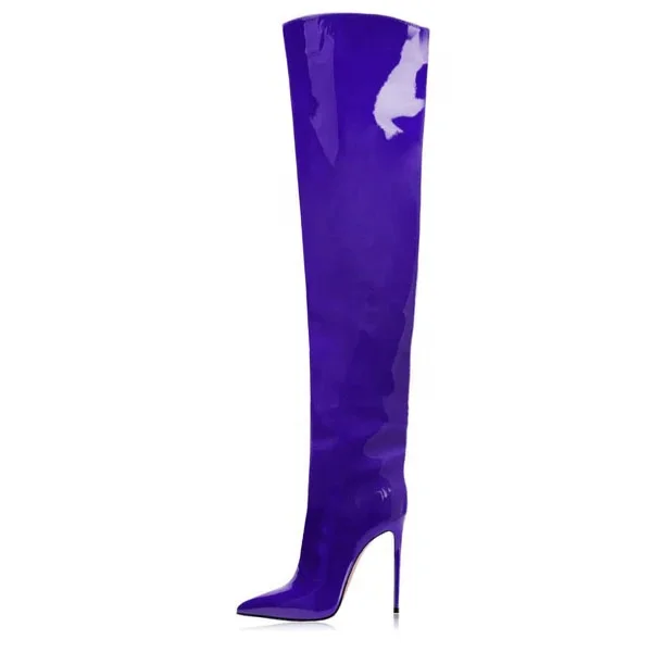 ENMAYER Classic Style Patent Leather Purple Leather Over The knee Women Thigh High Boots