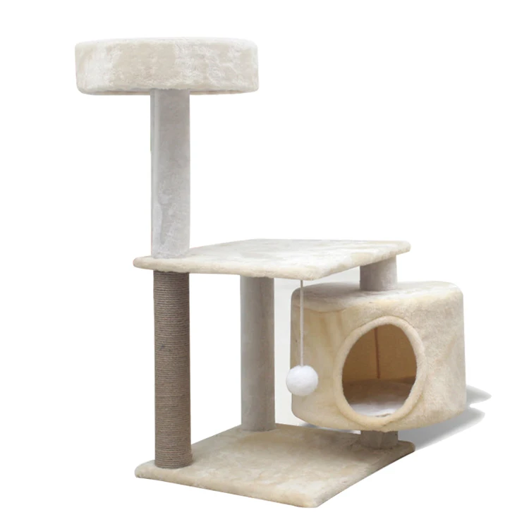 Factory Custom Wholesale Cat Climb Tree short plush Scratching Post Wooden Big House Tower