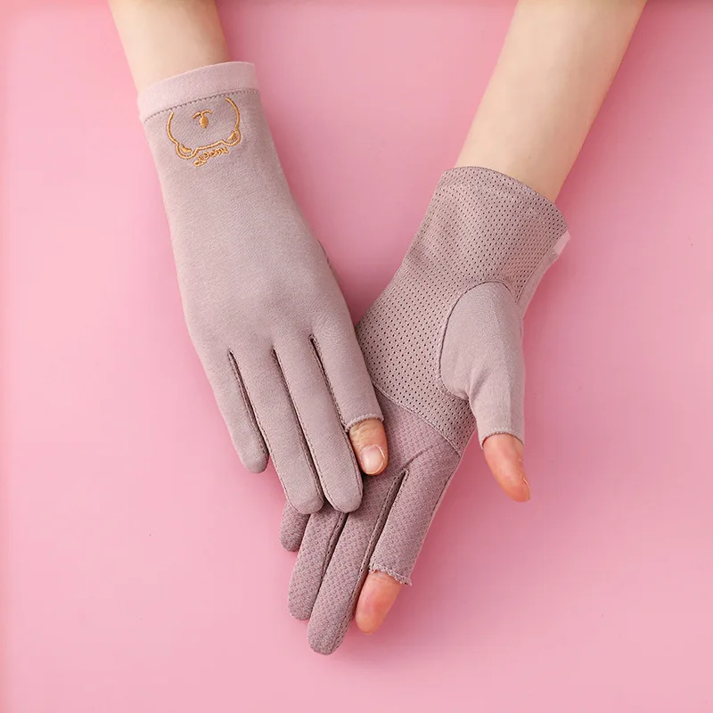 Sidiou Group Spring Autumn Short Hand Gloves For Touch Screen Embroidered Cotton Driving Cycling Summer UV Sunblock Gloves