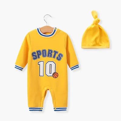 IHJ311 Baby autumn and winter plus velvet clothes newborn long sleeve romper basketball letters sports rompers