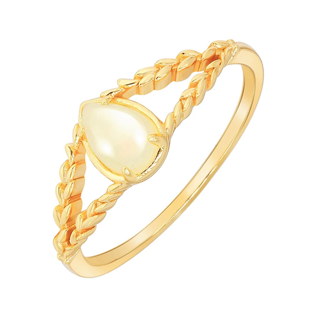 Joacii 925 Sterling Silver 14K Gold Plated Gemstones African Opal Rice Crop Shaped Drop Ring