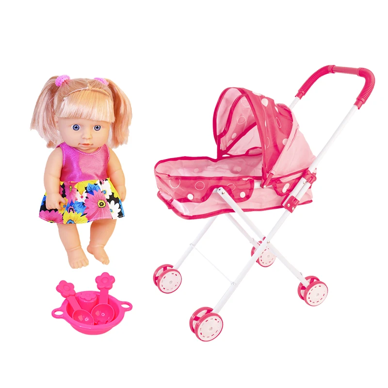 Plastic toys car stroller baby fashion dolls girl toy soft reborn baby girl for kids