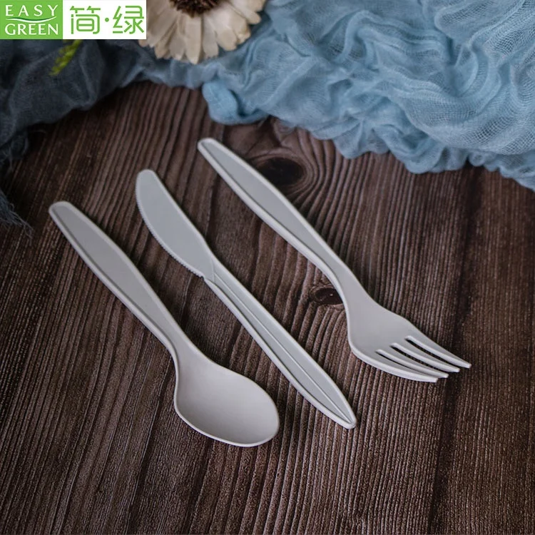 Disposable corn starch degradable cutlery set western food pastry salad fruit knife fork spoon
