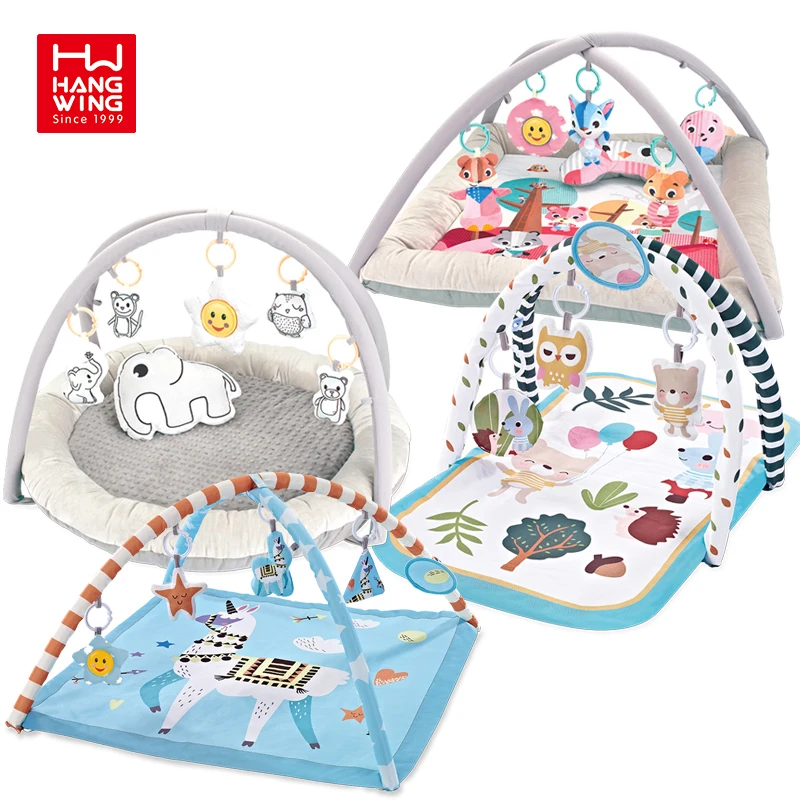 HW premium round square plush activity baby play gym game blanket with hanging music infant fitness sports crawl mats infant toy
