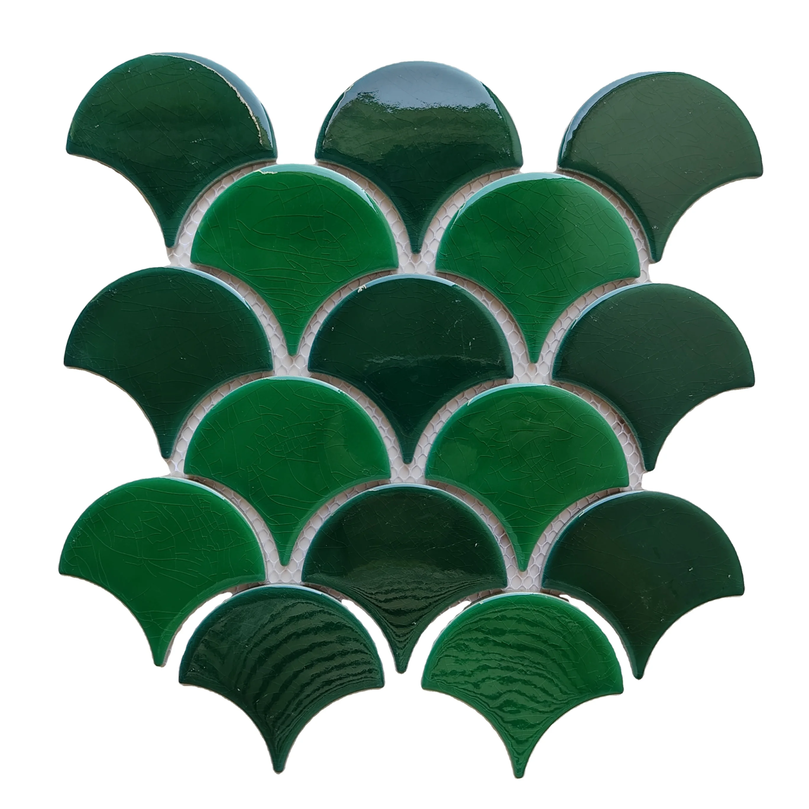 Factory Price Ceramic Glazed Faned Fish Scale Porcelain Mosaic Bathroom Green Pool Tiles Fan Mosaic Tile