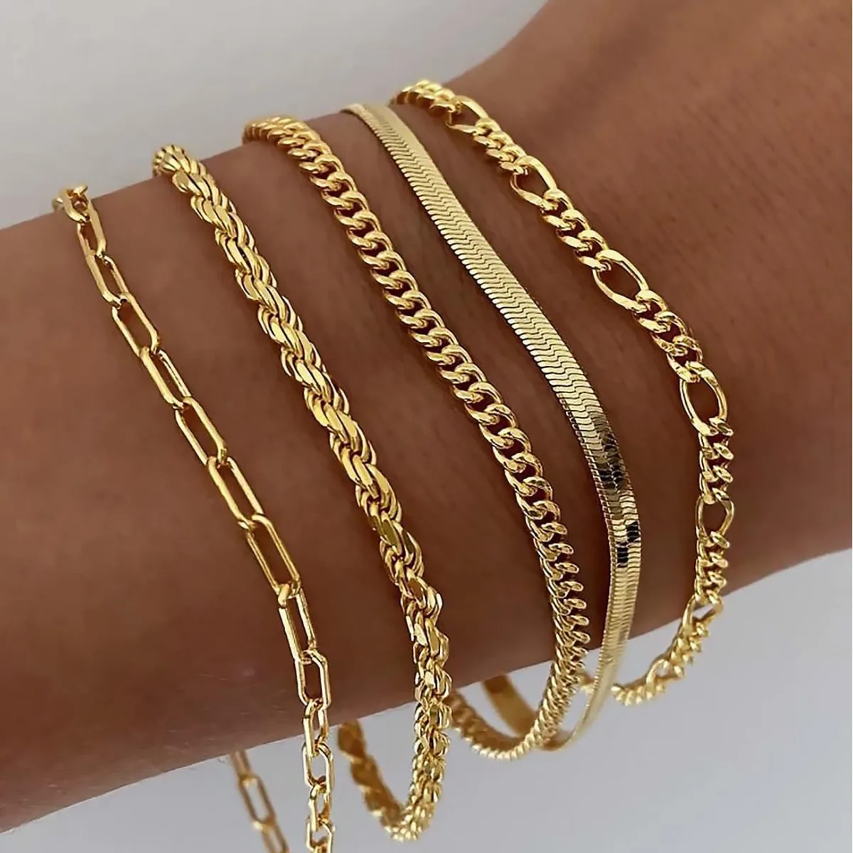 Handmade Minimalist Boho Stack Dainty For Women Jewelry Multilayer Making Gold Plated Zinc Alloy Chain Bracelet