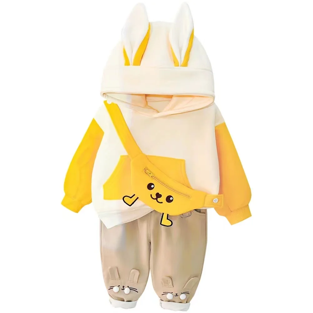 Wholesale 2pcs + waist bag korean style thick girls and boys outwear cartoon kids clothes suit clothing kids