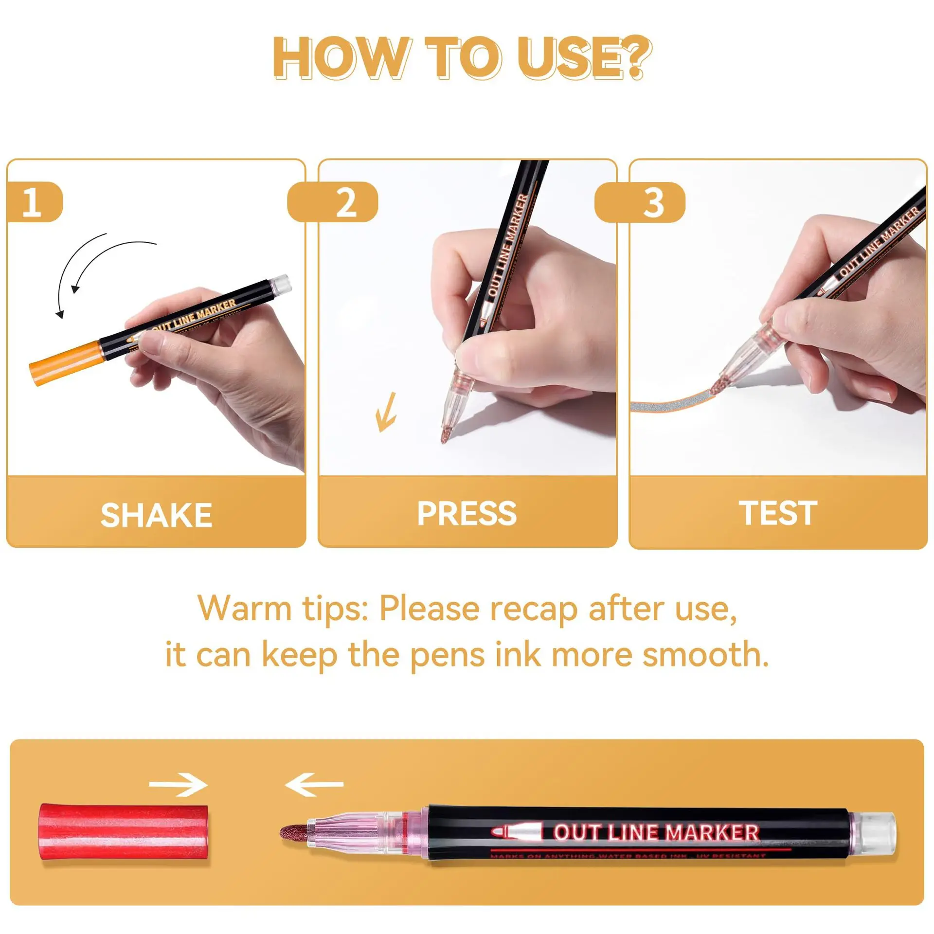Bview Art Metallic Color Double Line Outline Marker Set 12 color outline metal marker Flashing Glitter pen