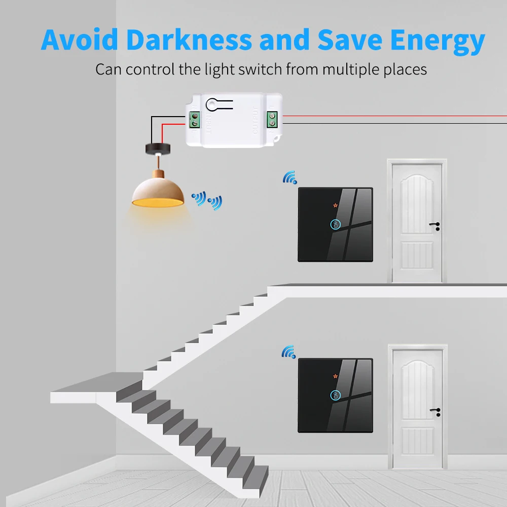 Wireless Touch Wall Switches Sets RF433 1gang  Luxury Glass Panel Remote Control Switch Light Switch