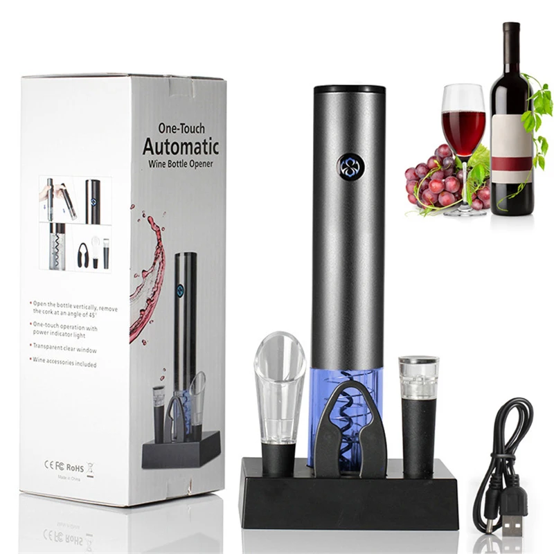 Electric Wine Bottle Opener Set With Charging Base Automatic One-button Touch Red Wine Corkscrew USB Rechargeable Opener Set