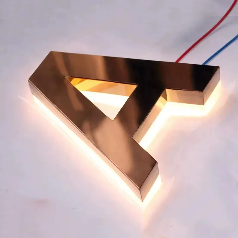 Металлические знаки на заказ наружные 3d Золотые Зеркальные из нержавеющей стали с логотипом салона светодиодные буквы подсветкой