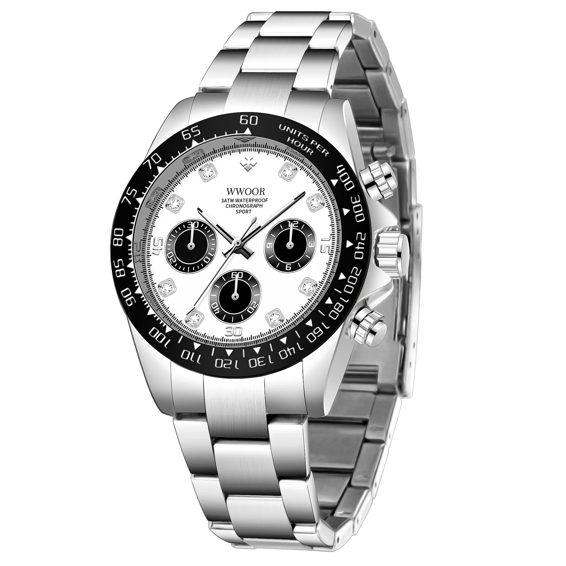 High quality wwoor gold quartz luxury charm chronograph second hand watch sports stainless steel men waterproof quartz watch