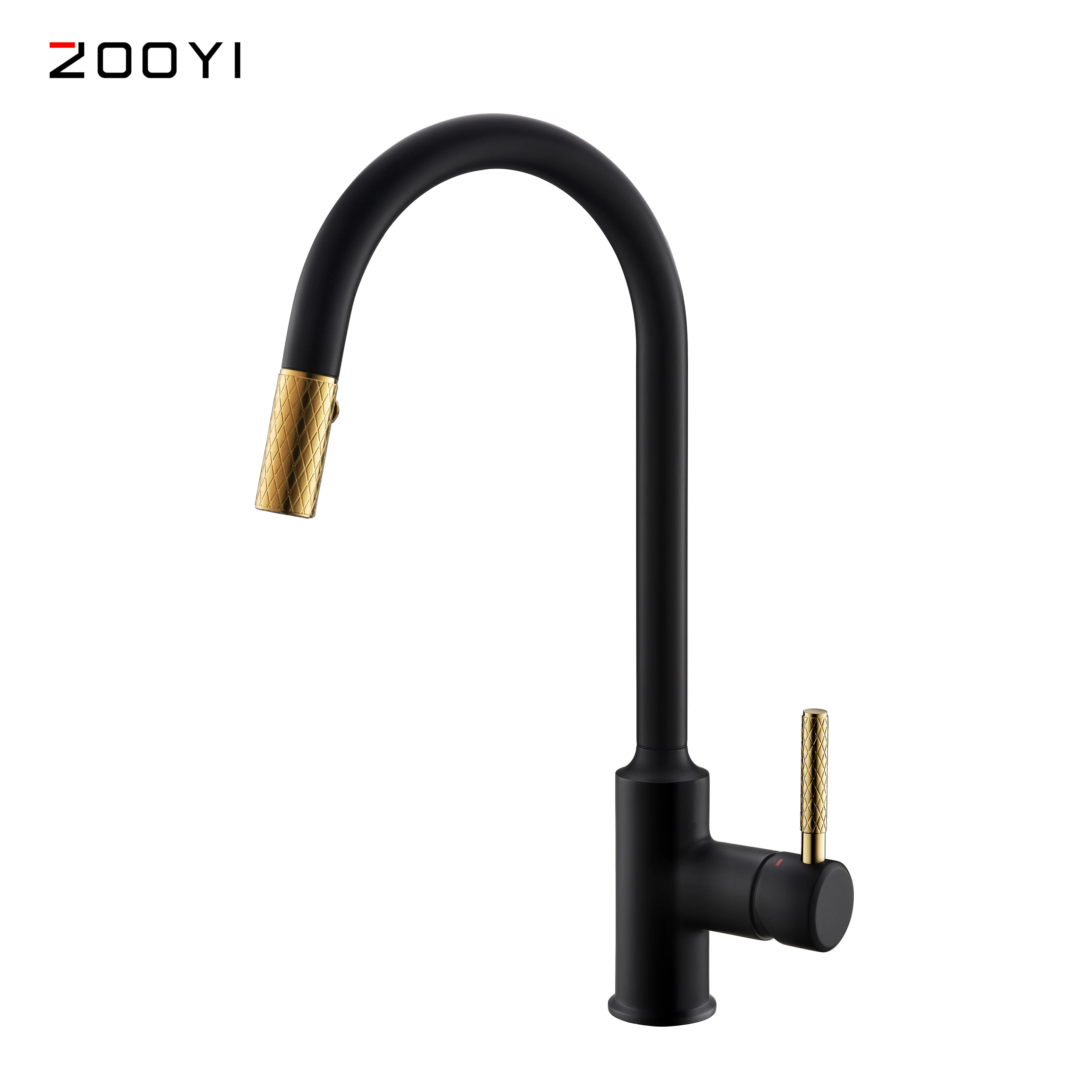 ZOOYI China Factory modern matte black brass kitchen faucet with pull out spray head
