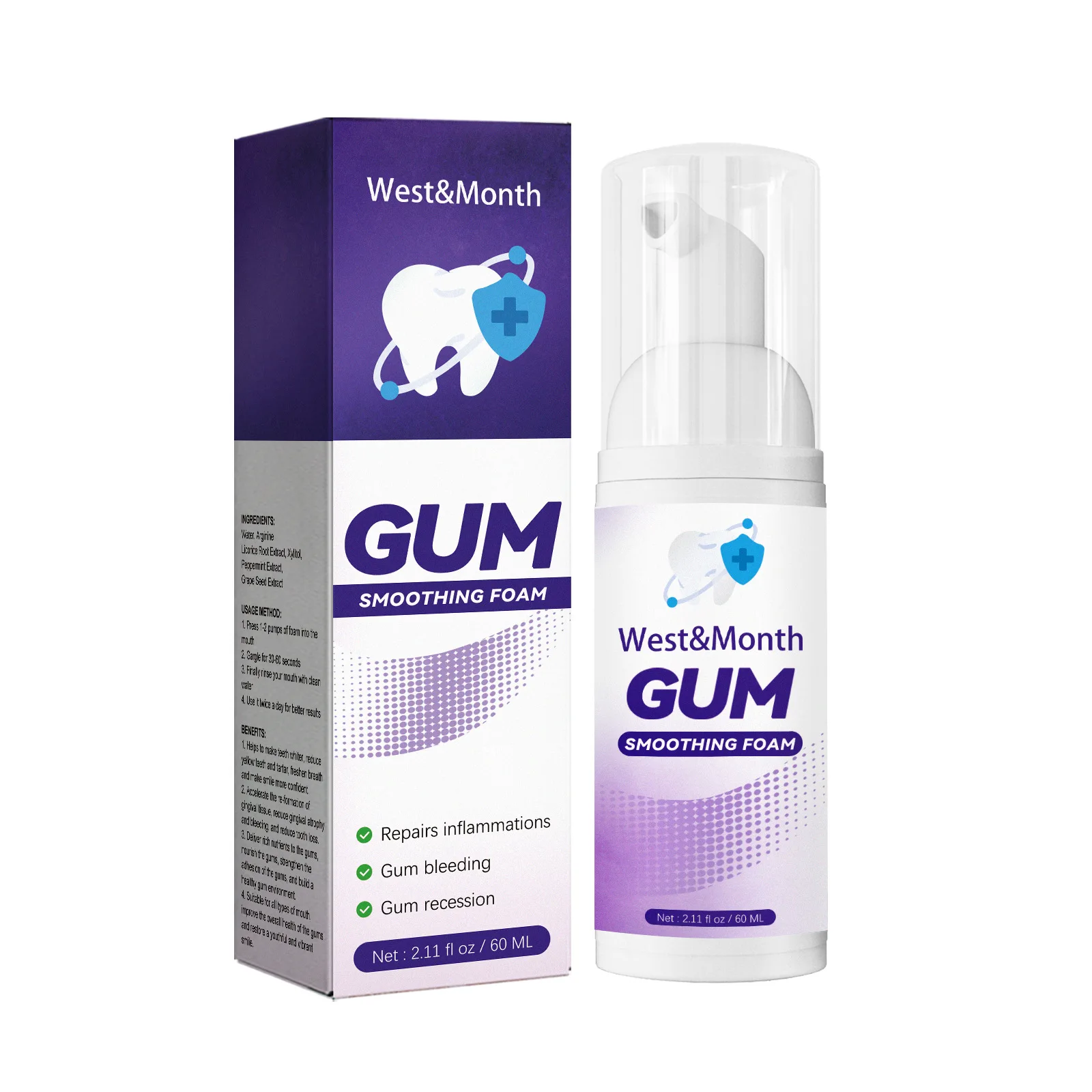 2024 New Personalised Custom Logo Vegan Mousse Tooth Mint Toothpaste V34 Colour Corrector Bleaching Foam Purple Toothpaste