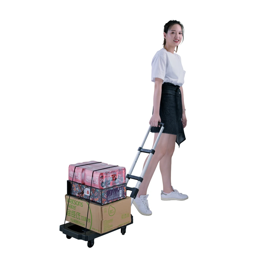 
Compact heavy duty platform flatbed lightweight portable dolly folding luggage hand trolley cart truck factory 5 spinner wheels 