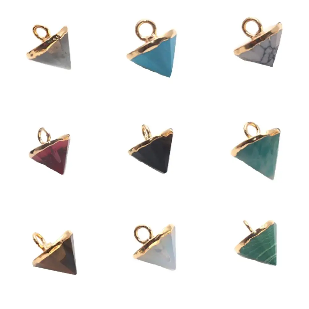 Wholesale Fine Jewelry Pendants & Charms DIY Black Onyx Cone Shape Necklaces with Single Bail Gold Plated Connectors for Women