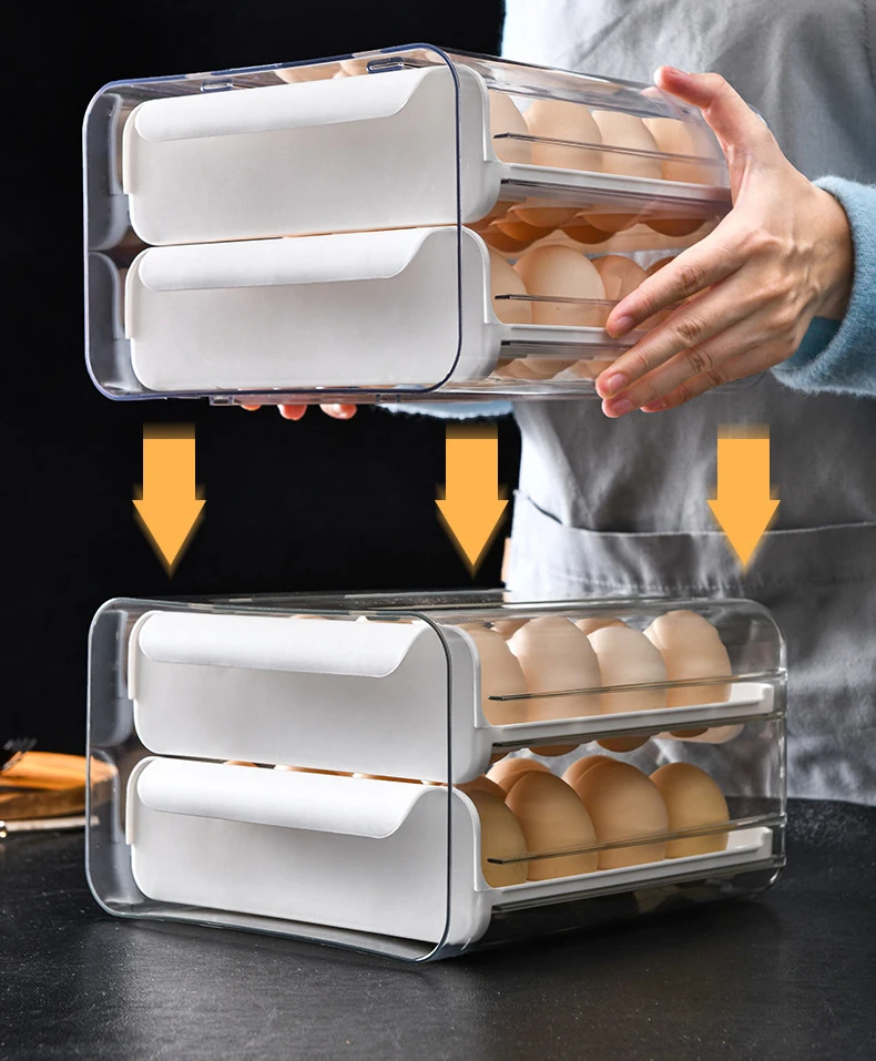 Transparent Refrigerator Egg Holder Kitchen Stackable Egg Storage Box Plastic Egg Trays With Lids