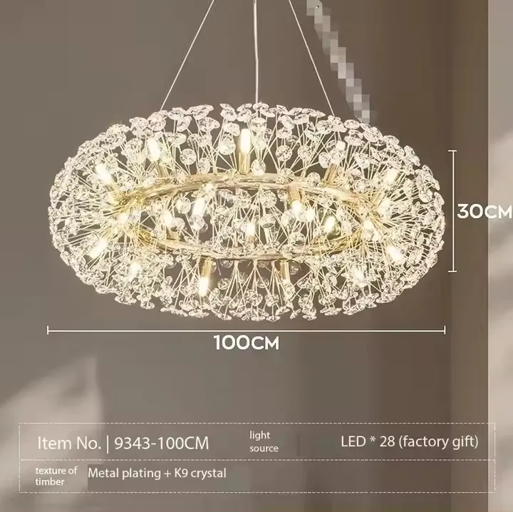 Home decor designers led Liangte nordic modern hanging lamps living room large round gold k9 crystal chandelier