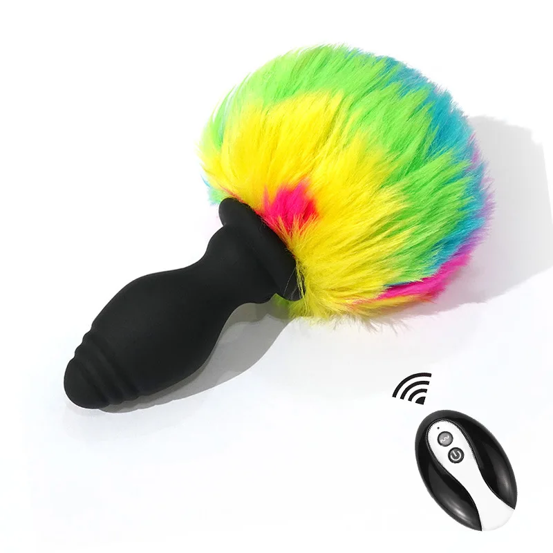 bunny Silicone Anal Vibrator fox Tail Butt Plug Wireless Remote Control Detachable Sex Toy For Couple