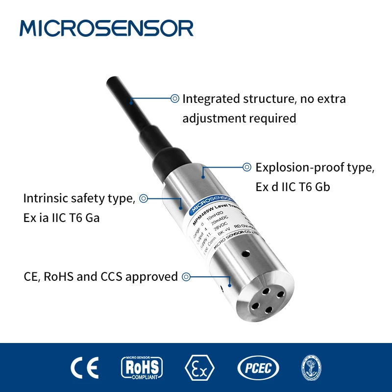 Microsensor ATEX Certificated 4~20ma DC Oil Pressure Transducer MPM489W Water Tank Pressure Transducer
