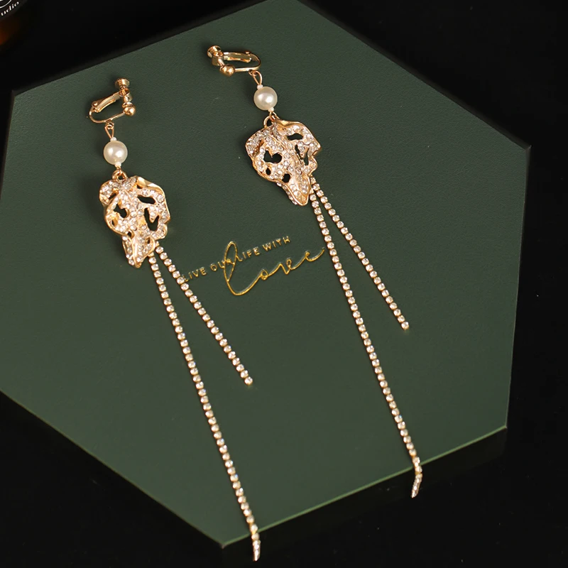 Rhinestone Bridal Headdress Jewelry Full Diamond Big Pearl Leaves Shape Headband with Earrings Sets Bridal Wedding Hairband