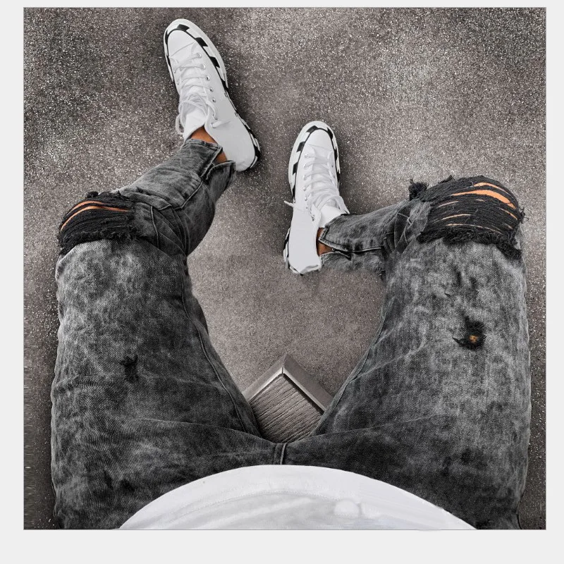 
Factory price ripped fasion snow wash slim denim long jeans for man 