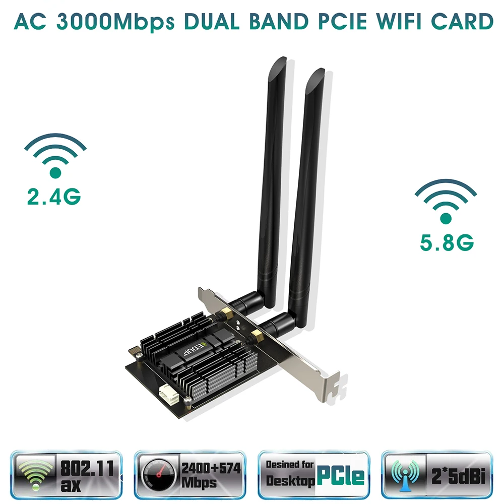  EDUP Wi-Fi 6 карт BT 5 0 с радиатором PCIe сетевая карта AX 3000 Мбит/с AX200 802.11AX 2 4 ГГц/5 8 ГГц Беспроводная PCI