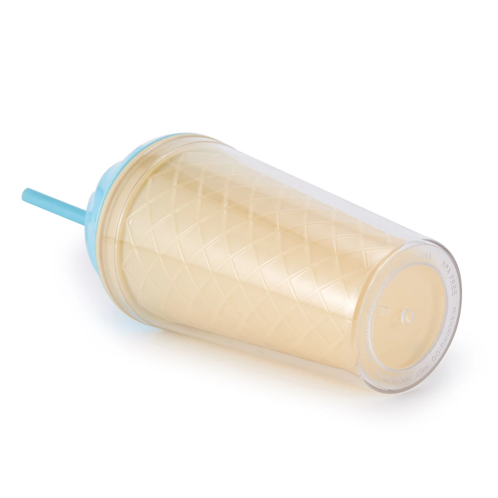 
Personalized Hot selling BPA FREE & Food Grade Double Wall Ice Cream Shape Gift Plastic Straw Mug 500ml 