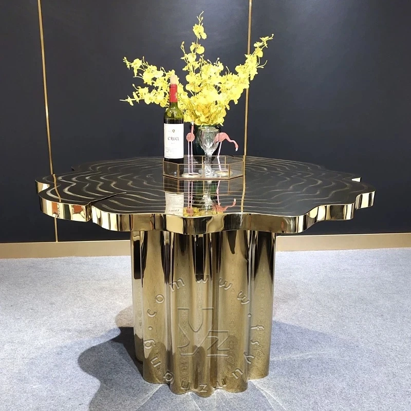 Modern Luxury Irregular round Dining Table Mirror Stainless Steel Design for Hotel Living Room Furniture