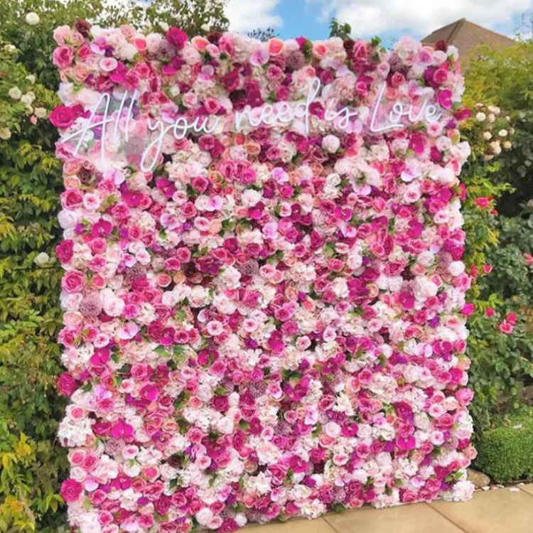 Custom hot sales  Wedding Stage 3D Flower Background Decoration Pink Rose Flower Wall Curtain Fabric Flower Wall